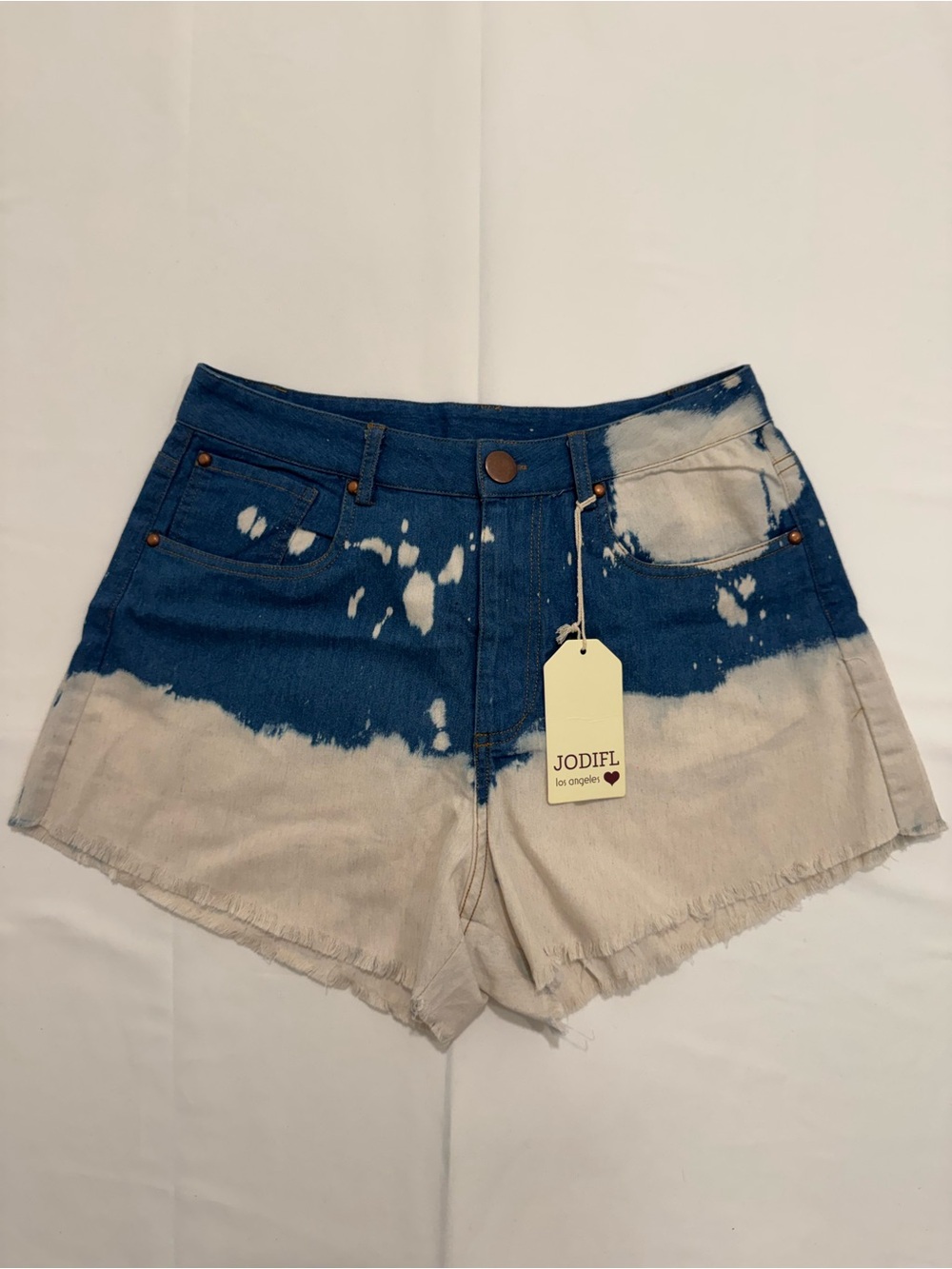 NWT JODIFL Tie Dye Denim Shorts Bleach Wash Raw Hem Women Small